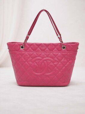 Authentic Chanel Grand Shopping Tote GST Pink Quilted Caviar Leather CC Logo Bag